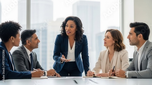 Diverse business team meeting in modern office boardroom