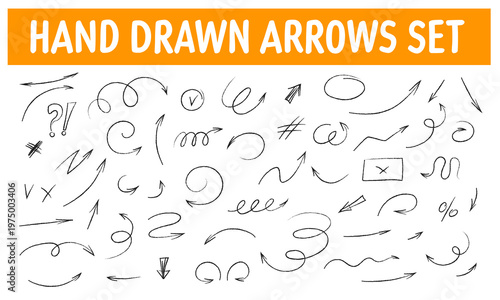 Hand drawn arrows set. Pencil sketch pointers and signs collection for design and infographic.