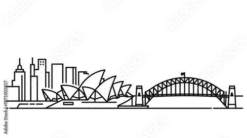 Sydney Skyline Vector Illustration with Opera House and Coastal Cityscape