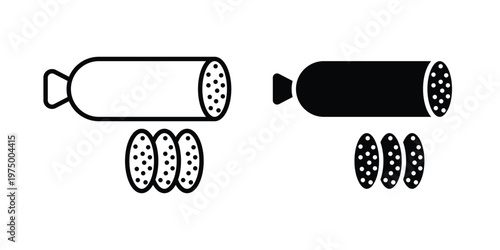 Sausage salami icon on white background. linear pictogram. Flat symbols