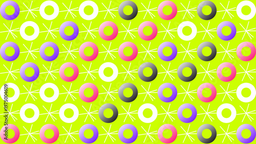 Retro Mid Century Modern Geometric Pattern with Colorful Rings