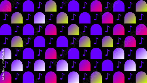 Colorful Geometric Music Note Pattern on Black Background
