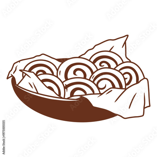 Delicious cinnamon rolls in a rustic bowl design