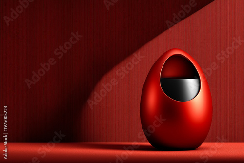 Composition that shows shadow of traditional object on a solid surface against a red background with a smooth texture and defined shape Generative AI