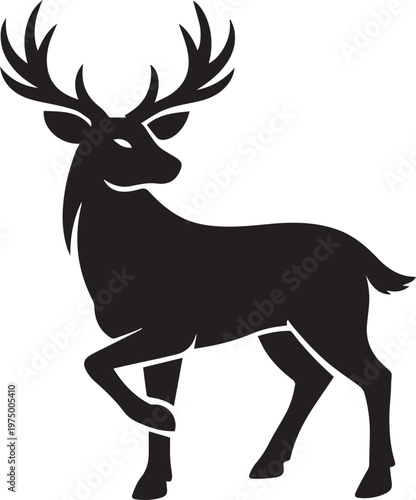 A Black Silhouette of a Stag with Large Antlers Vector, illustration