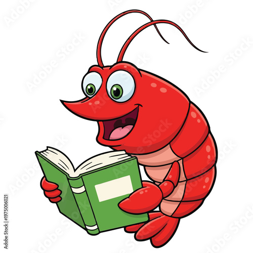 Cartoon Shrimp Reading Book Education Concept