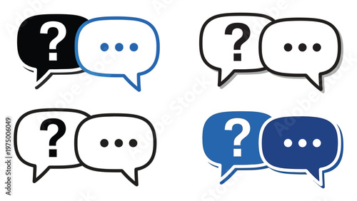 Four speech bubbles with question marks and ellipses