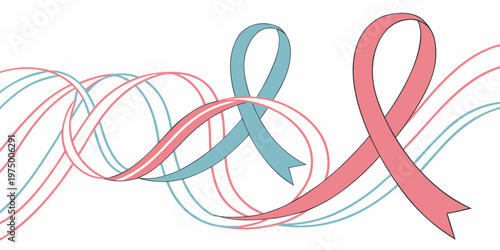 Intertwined pink and blue ribbons on symbolizing awareness and support for health causes and charities