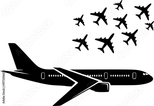 Set of airplanes silhouettes. Plane icon on white background, airplane vector Illustration