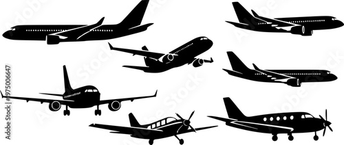 Set of airplanes silhouettes. Plane icon on white background, airplane vector Illustration