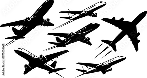 Set of airplanes silhouettes. Plane icon on white background, airplane vector Illustration