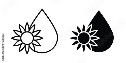 Sunflower oil icon on white background. linear pictogram. Flat symbols