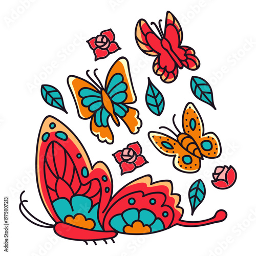 Colorful butterflies in the sunlight