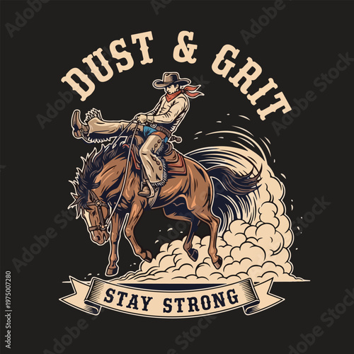 Dust Grit Cowboy Bucking Horse Retro Vector Illustration