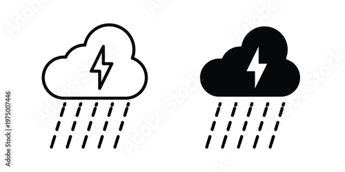 Thunderstorm icon on white background. linear pictogram. Flat symbols