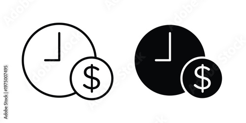 Time is money icon on white background. linear pictogram. Flat symbols