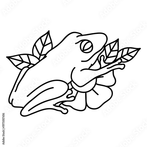 Frog walking among the flowers