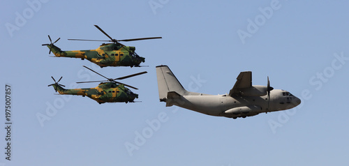 military aircraft and helicopters in flight