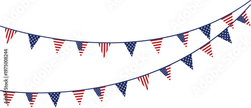 American Flag Bunting Flags on White Background garland