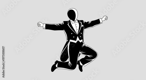 Elegant Figure Leaping Mid Air In Tuxedo Silhouette Celebration