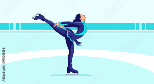 Elegant Figure Skater Executes Graceful Pose on Icy Rink