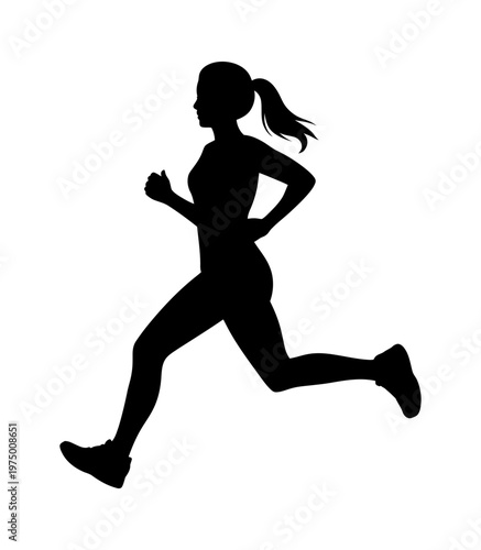 Black silhouette vector of a woman running with ponytail and athletic attire