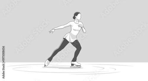 Elegant Figure Skater In Mid-Glide Motion Minimalist Style