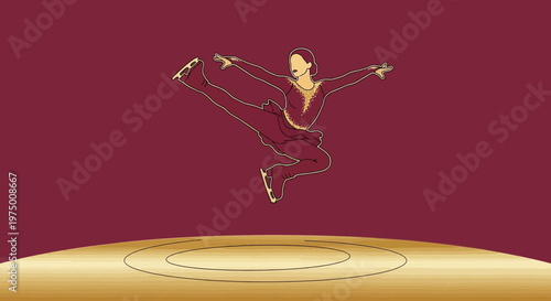 Elegant Figure Skater Mid Jump On Ice Rink Minimalist Design