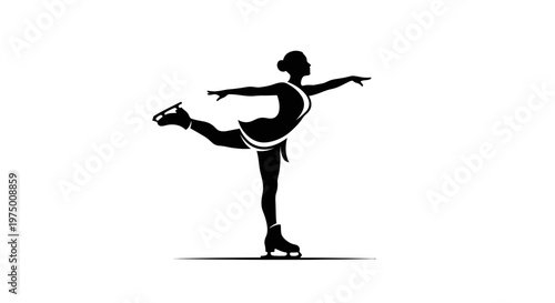 Elegant Figure Skater Silhouette In Dynamic Pose Performing On Ice