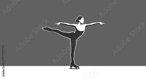 Elegant Figure Skater Silhouette Performing Graceful Pose On Ice
