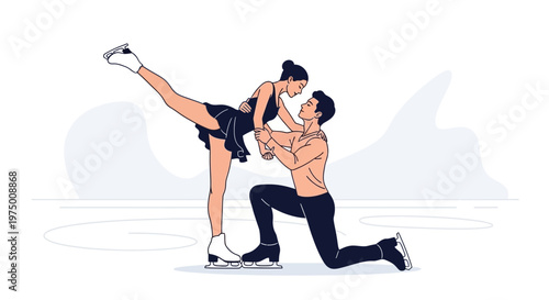 Elegant Figure Skating Duo Performs Graceful Artistic Routine On Ice