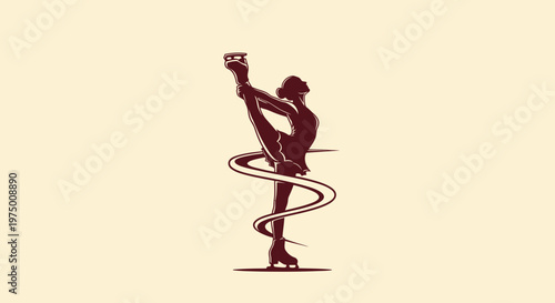 Elegant Figure Skater Silhouette In Dramatic Pose With Swirling Lines
