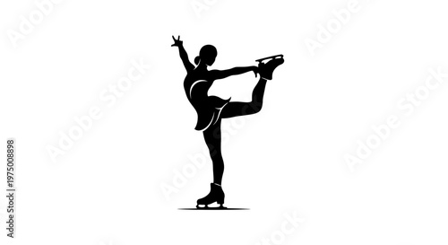 Elegant Figure Skater Silhouette Performing Graceful Pose On Ice