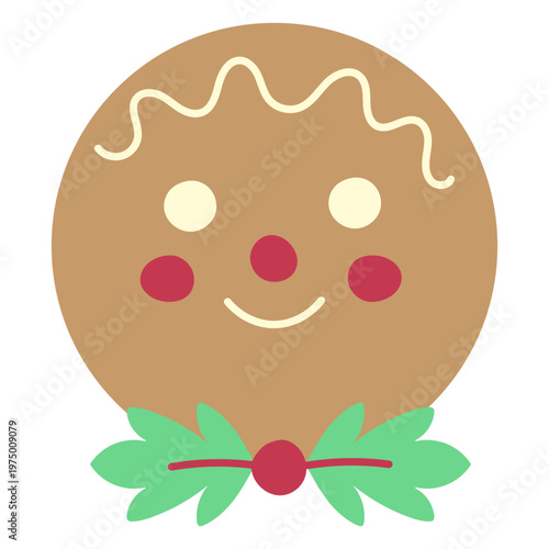 A cheerful gingerbread face with leaves