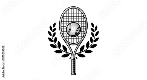 Elegant Tennis Emblem With Laurel Wreath And Tennis Ball Emblem