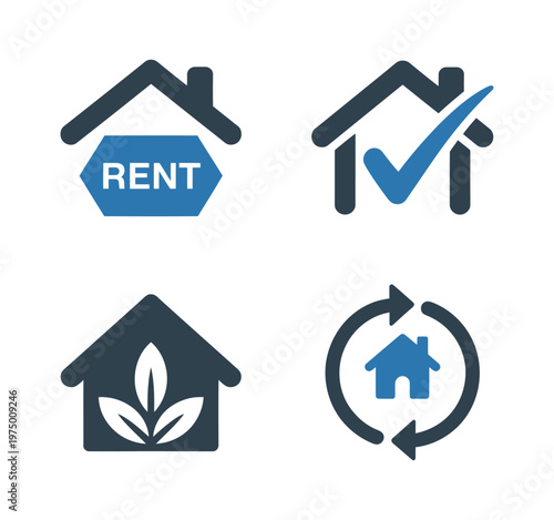 Set of vector icons representing home renting facilities and sustainability concepts for property management