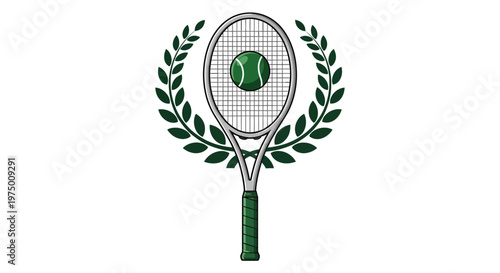 Elegant Tennis Racket Emblem With Laurel Wreath And Ball Victorious Sport Icon
