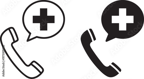 medical helpline concept with phone and cross flat design vector illustration