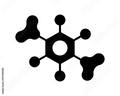 Vector of a hexagonal chemical structure with attached molecules