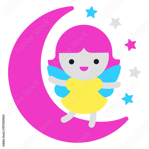 Multicolores enchanted fairy on the moon