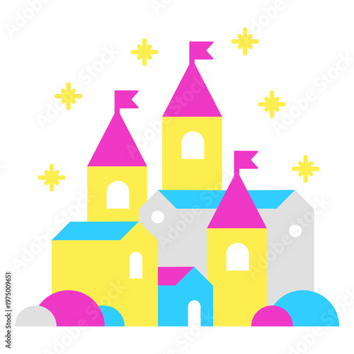 Medieval city with flags