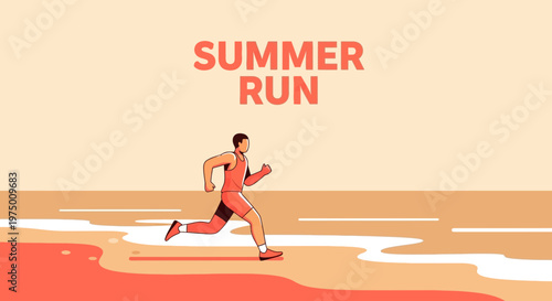 Energetic Athlete Sprinting Along Beach At Sunset With Summer Run Text Overlay