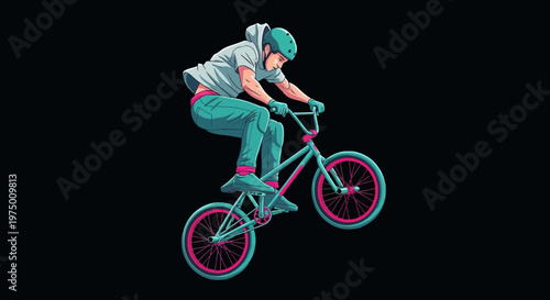 Energetic Bmx Rider Performing A Radical Trick On A Dark Background Vibrant Colors