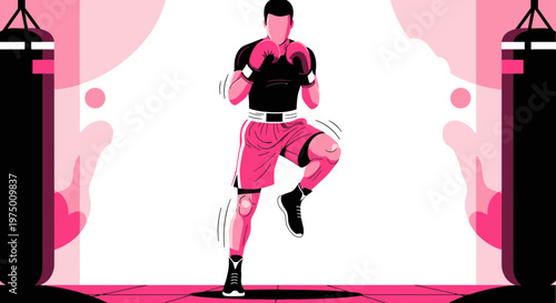 Energetic Boxer Training With Punching Bags In A Stylized Gym