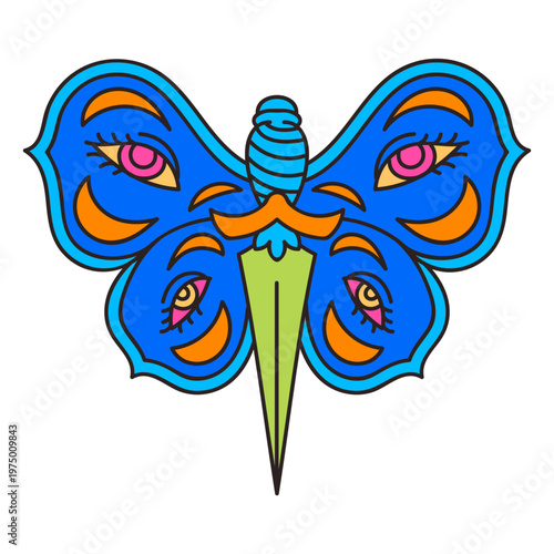 Psychedelic alien butterfly tattoo