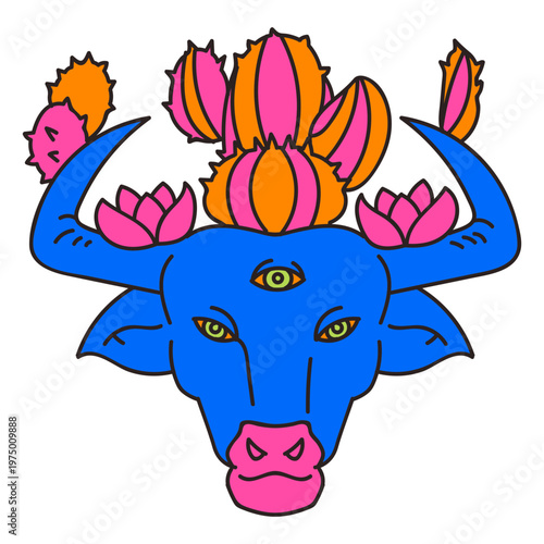 Psychedelic bull head tattoo