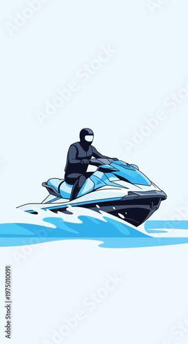 Energetic Rider On A Modern Jet Ski Gliding Through Blue Waves