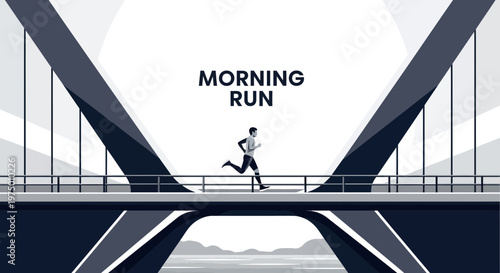 Energetic Runner On Bridge During Morning Cardio Exercise