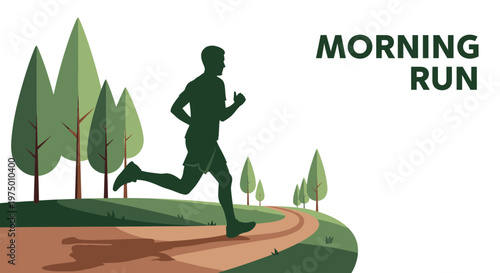 Energetic Silhouette Jogger On Scenic Trail At Sunrise