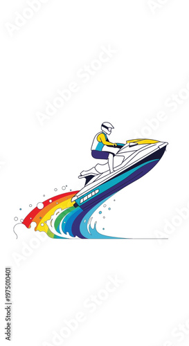 Energetic Jet Ski Rider Creates Rainbow Wake on Open Water Adventure